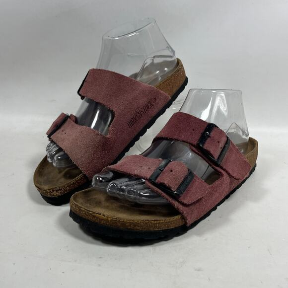 BIRKENSTOCK Sandals 38 L7 M5 Arizona Velvety Suede Leather Zinfandel Red - Picture 2 of 15
